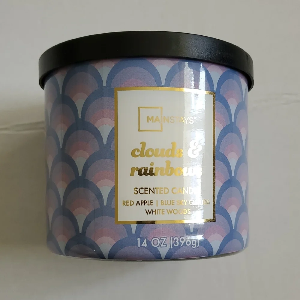 Mainstays Clouds & Rainbow Scented Candle with Blue and Purple Design